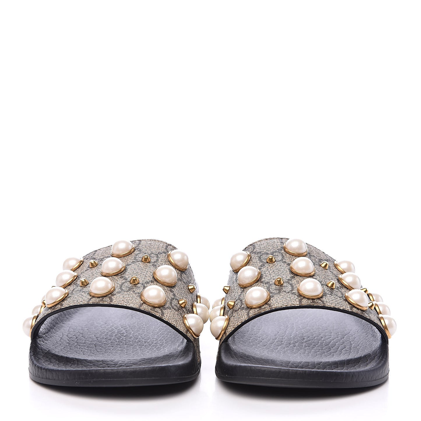 GG Supreme Monogram Pearls Slide Sandals 36 Beige