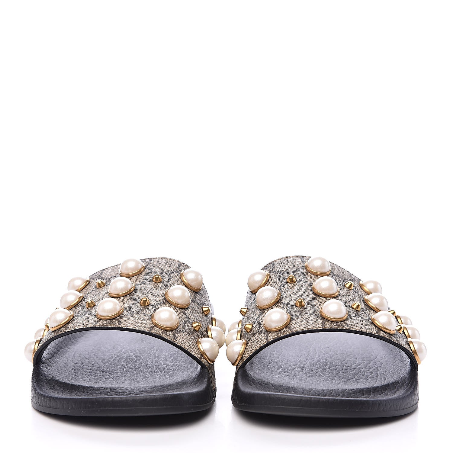 Gucci GG Supreme Monogram Pearls Slide Sandals 36 Beige 2 of 7