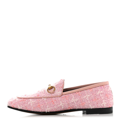 Gucci Wool Tweed Horsebit Womens Jordaan Loafers 36 Pink White Perfect Pink 1 of 8