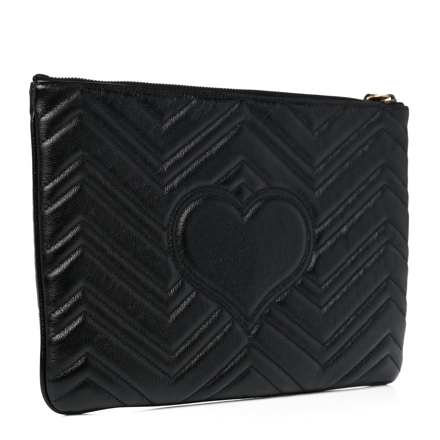 Azalea Calfskin Matelasse Heart GG Marmont Zip Pouch Black