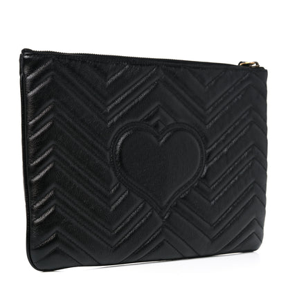 Gucci Azalea Calfskin Matelasse Heart GG Marmont Zip Pouch Black 3 of 13