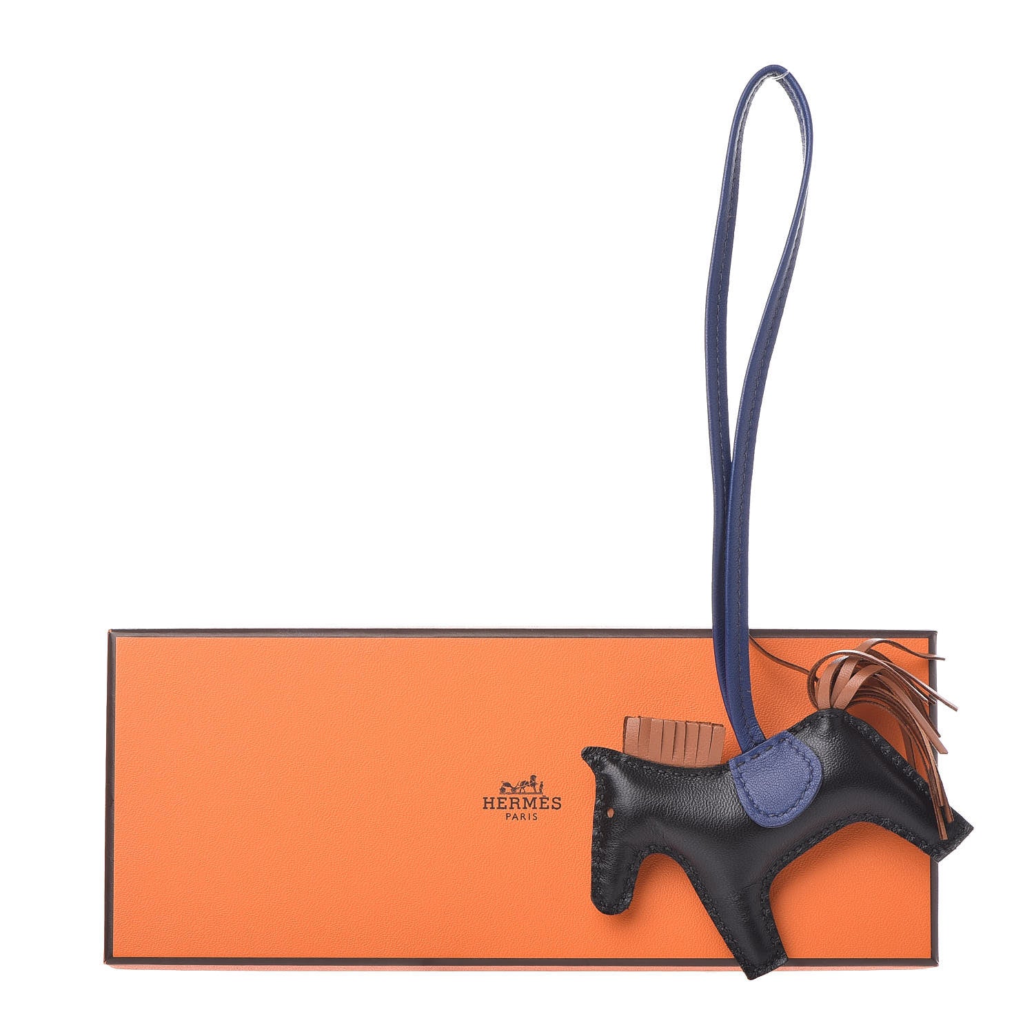 Hermes Milo Lambskin Grigri Rodeo Horse Bag Charm PM Black Bleu Saphir Gold 4 of 4