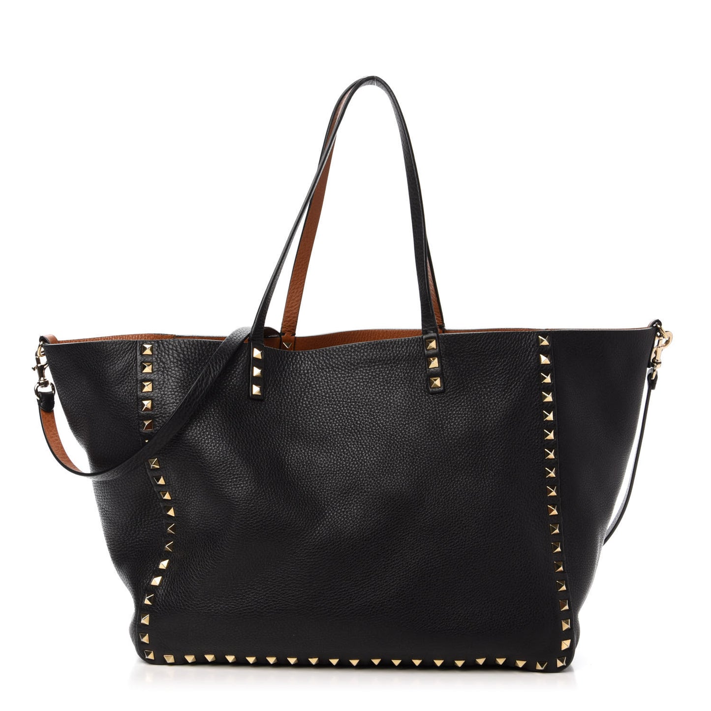Pebbled Calfskin Medium Rockstud Reversible Tote Black Light Cuir