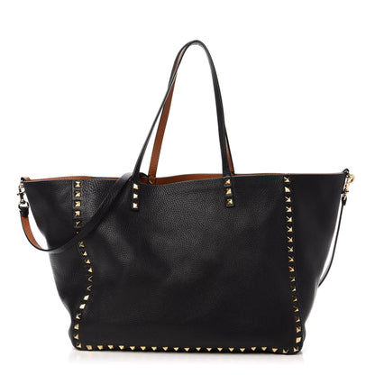 Valentino Garavani Pebbled Calfskin Medium Rockstud Reversible Tote Black Light Cuir 1 of 22