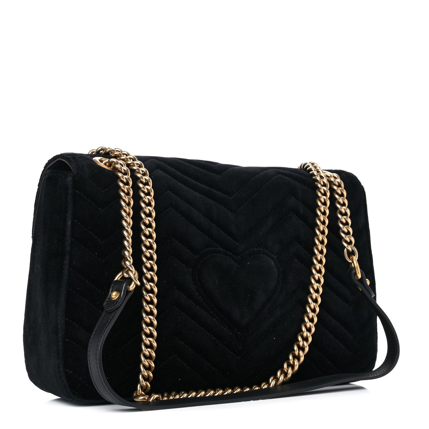 Velvet Matelasse Loved Embroidered Medium GG Marmont Shoulder Bag Black