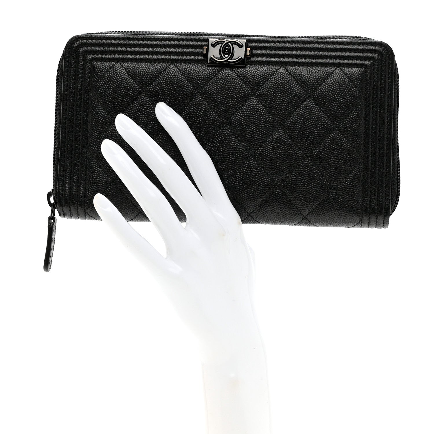 Chanel Caviar Quilted Boy Zip Around Organizer Wallet So Black 2 of 8