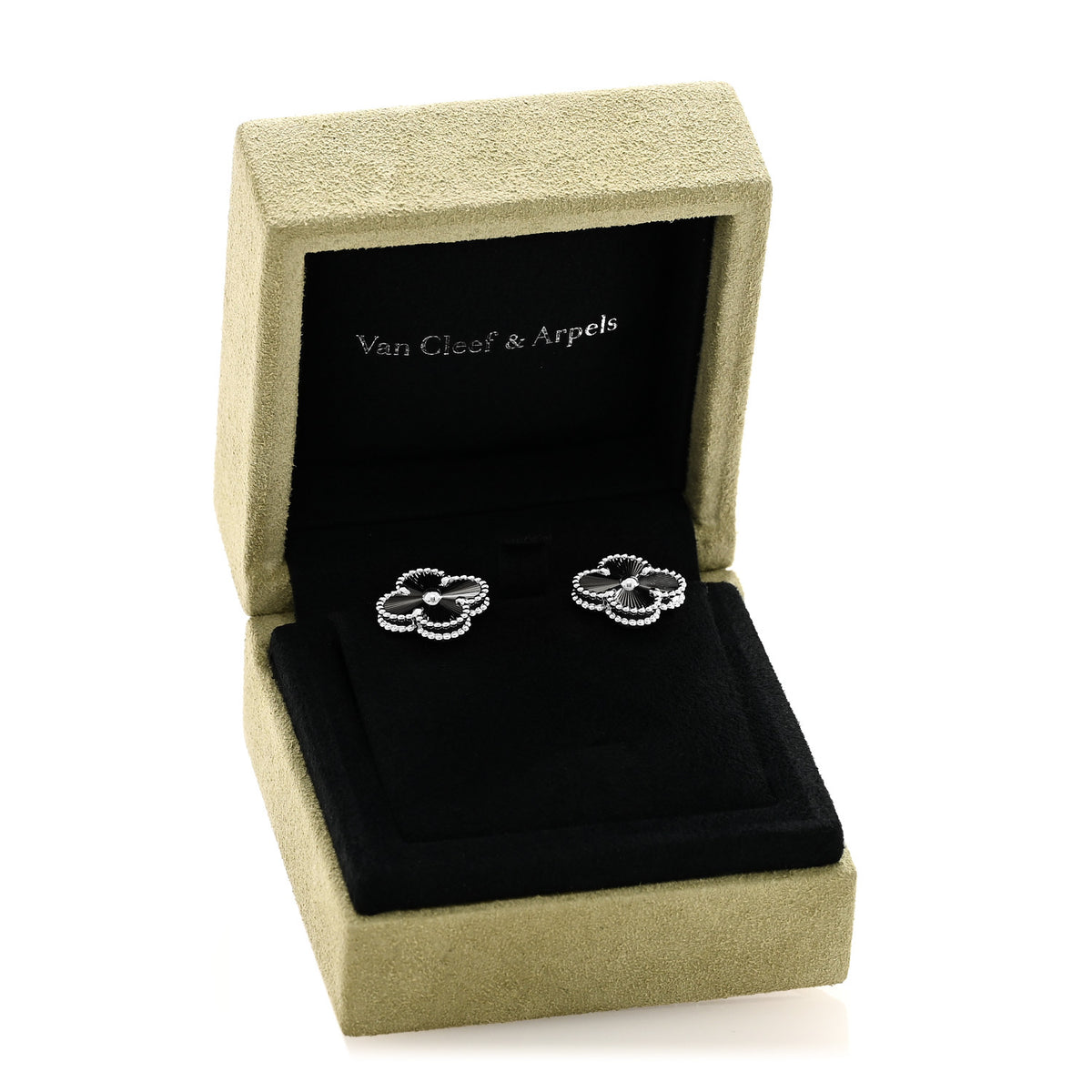 18K White Gold Guilloche Vintage Alhambra Earrings