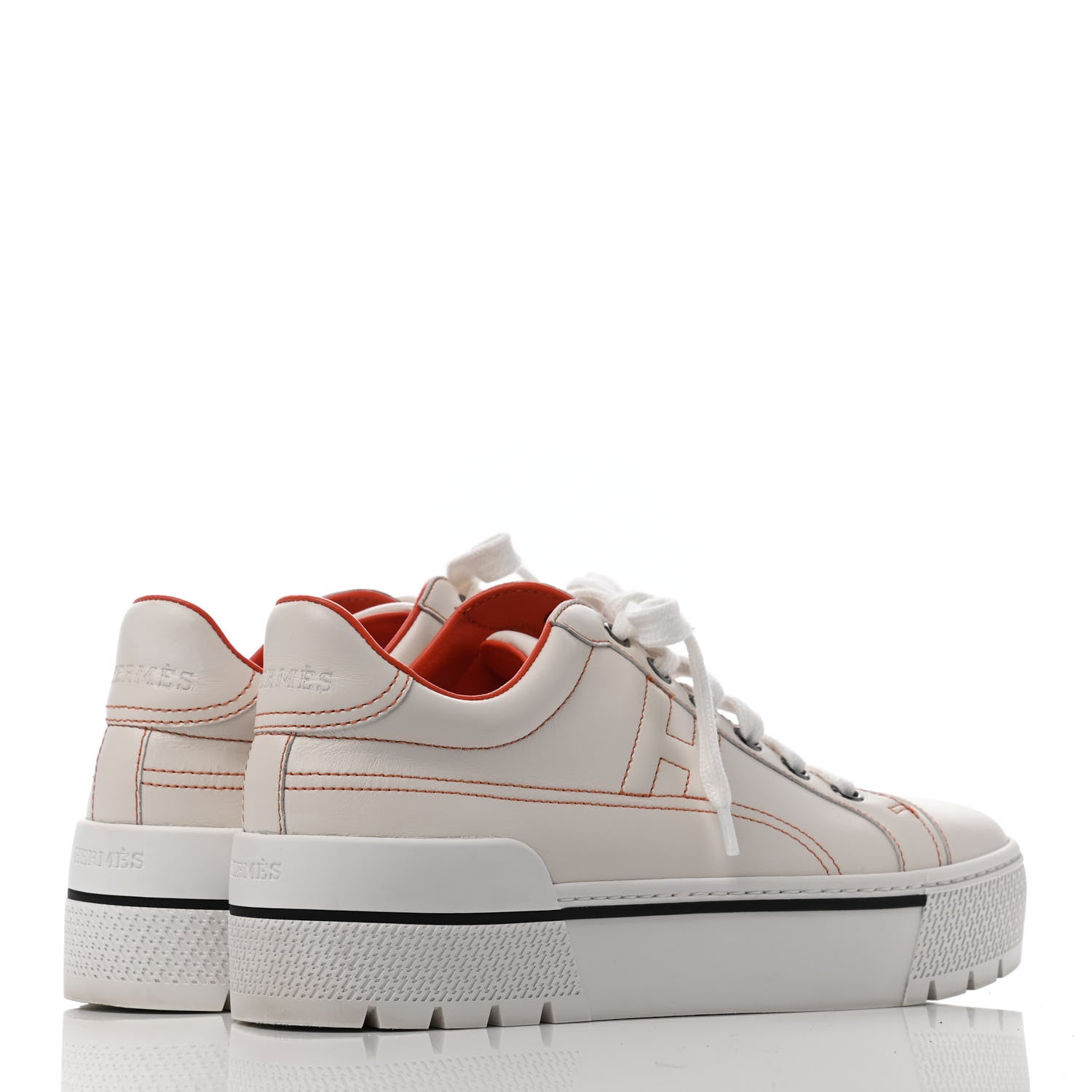 Hermes Calfskin Womens Voltage Sneakers 36.5 White Orange 3 of 4