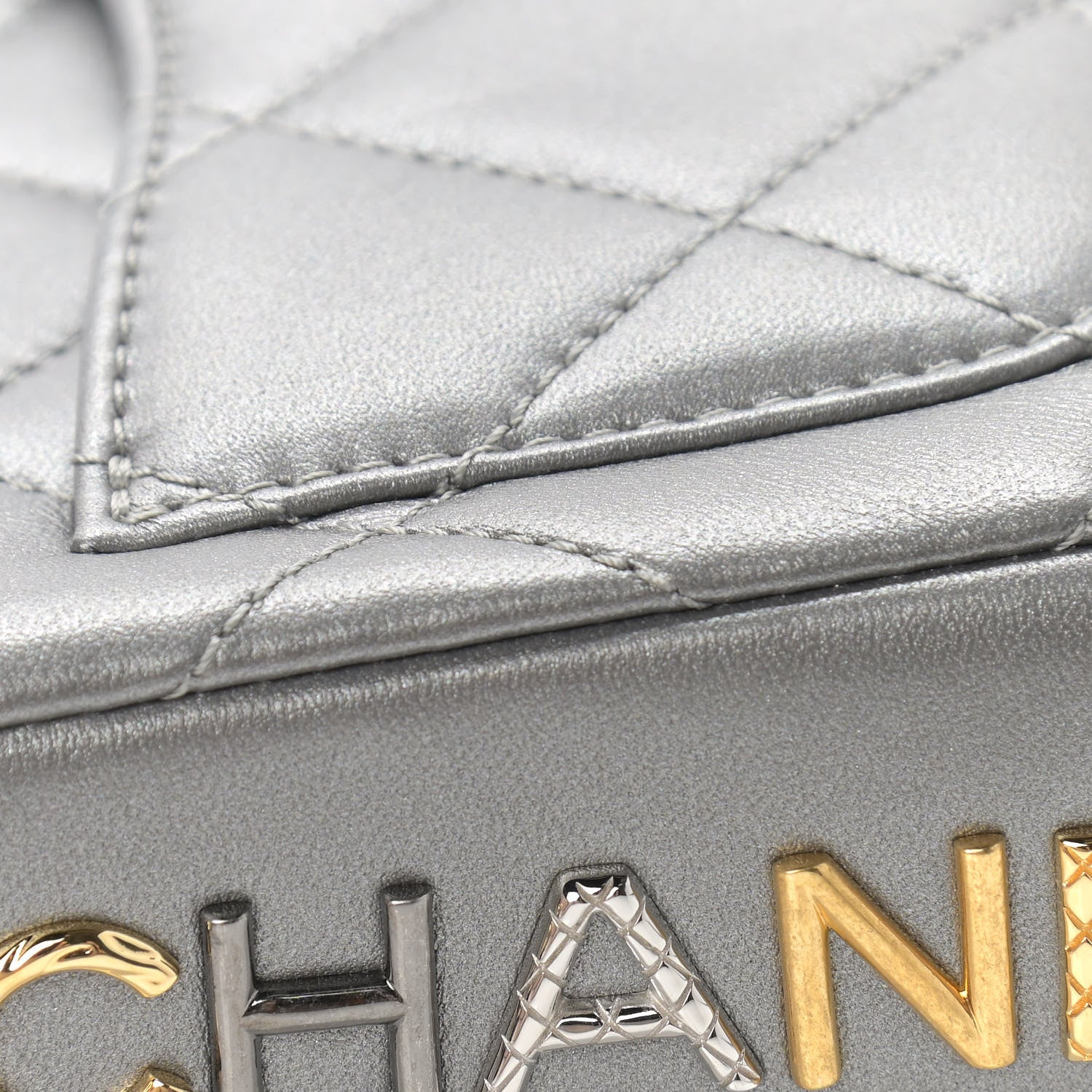 Chanel Metallic Lambskin Quilted Mini Side Note Flap Grey 10 of 10