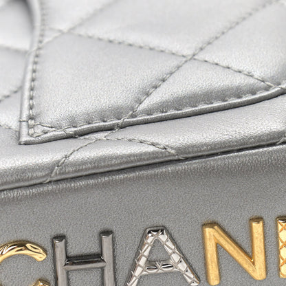 Chanel Metallic Lambskin Quilted Mini Side Note Flap Grey 10 of 10