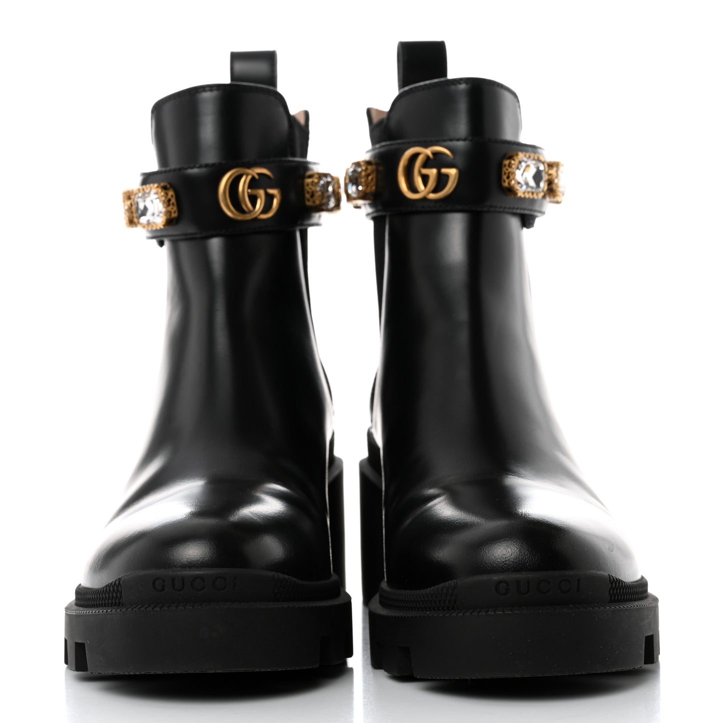 Calfskin Crystal GG Trip Chelsea Ankle Boots 36.5 Black