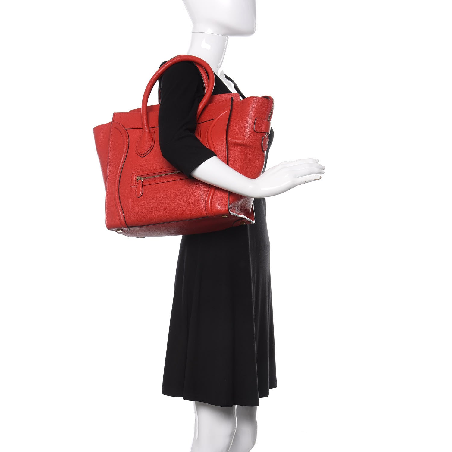 Celine Drummed Calfskin Mini Luggage Coquelicot 2 of 10