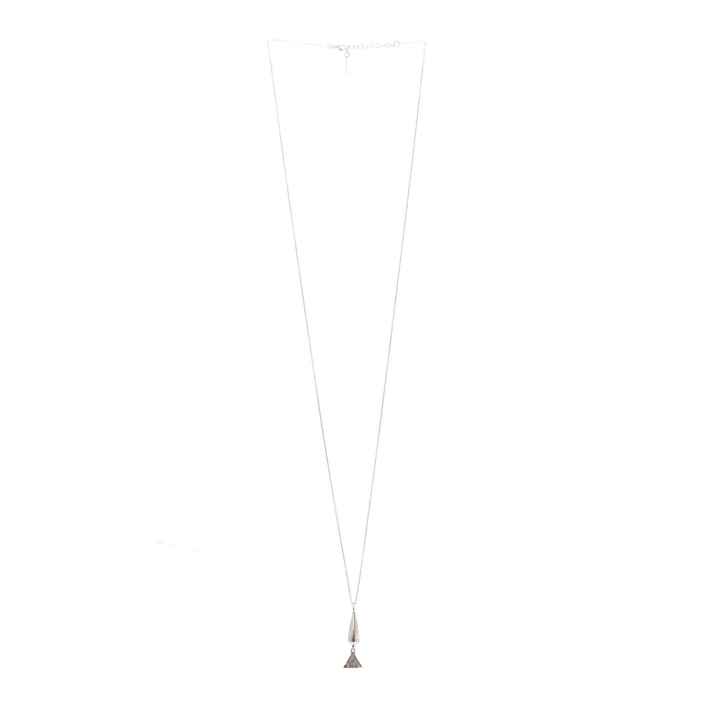Brass Triangle Pendant Long Necklace Oxidized Silver