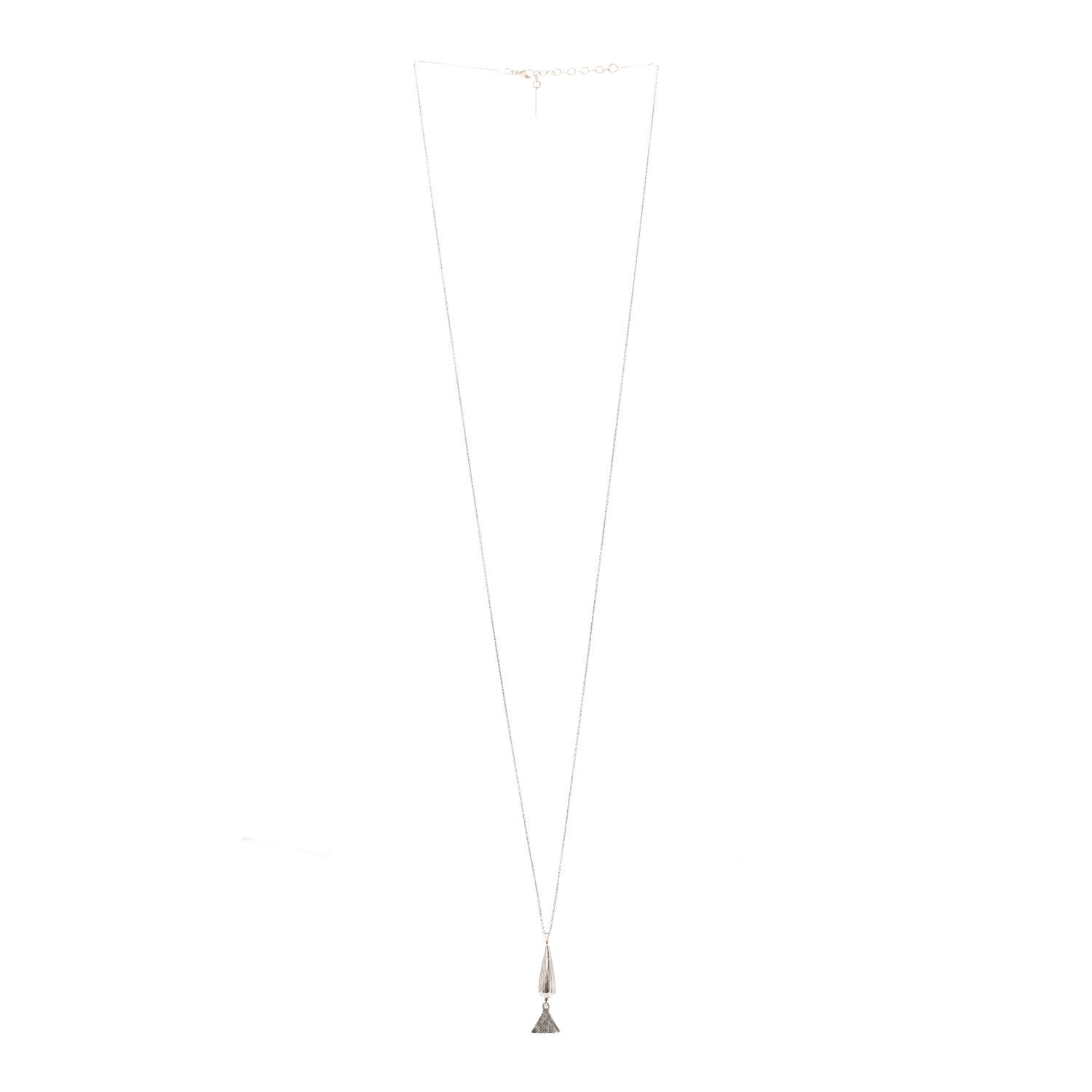 Saint Laurent Brass Triangle Pendant Long Necklace Oxidized Silver 3 of 6