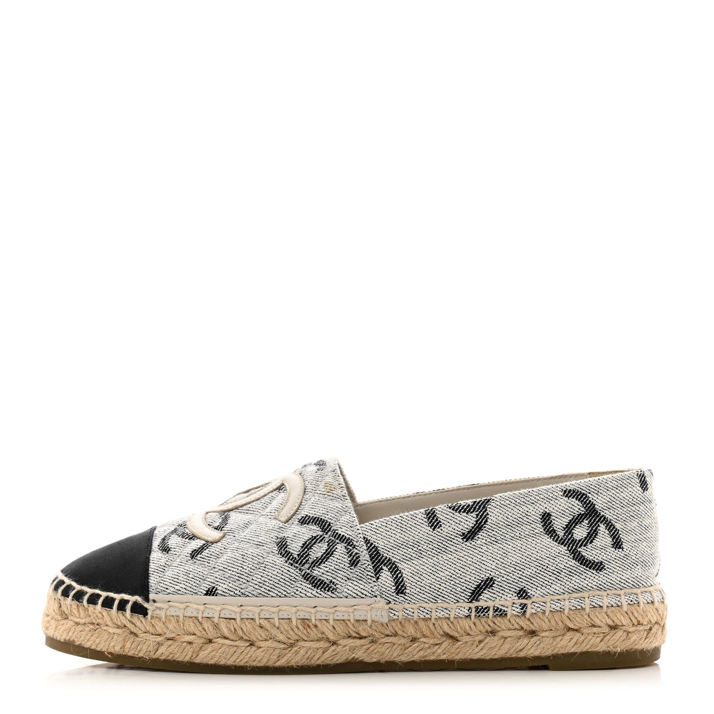 Cotton Jacquard Grosgrain CC Print Espadrilles 38 Grey Black