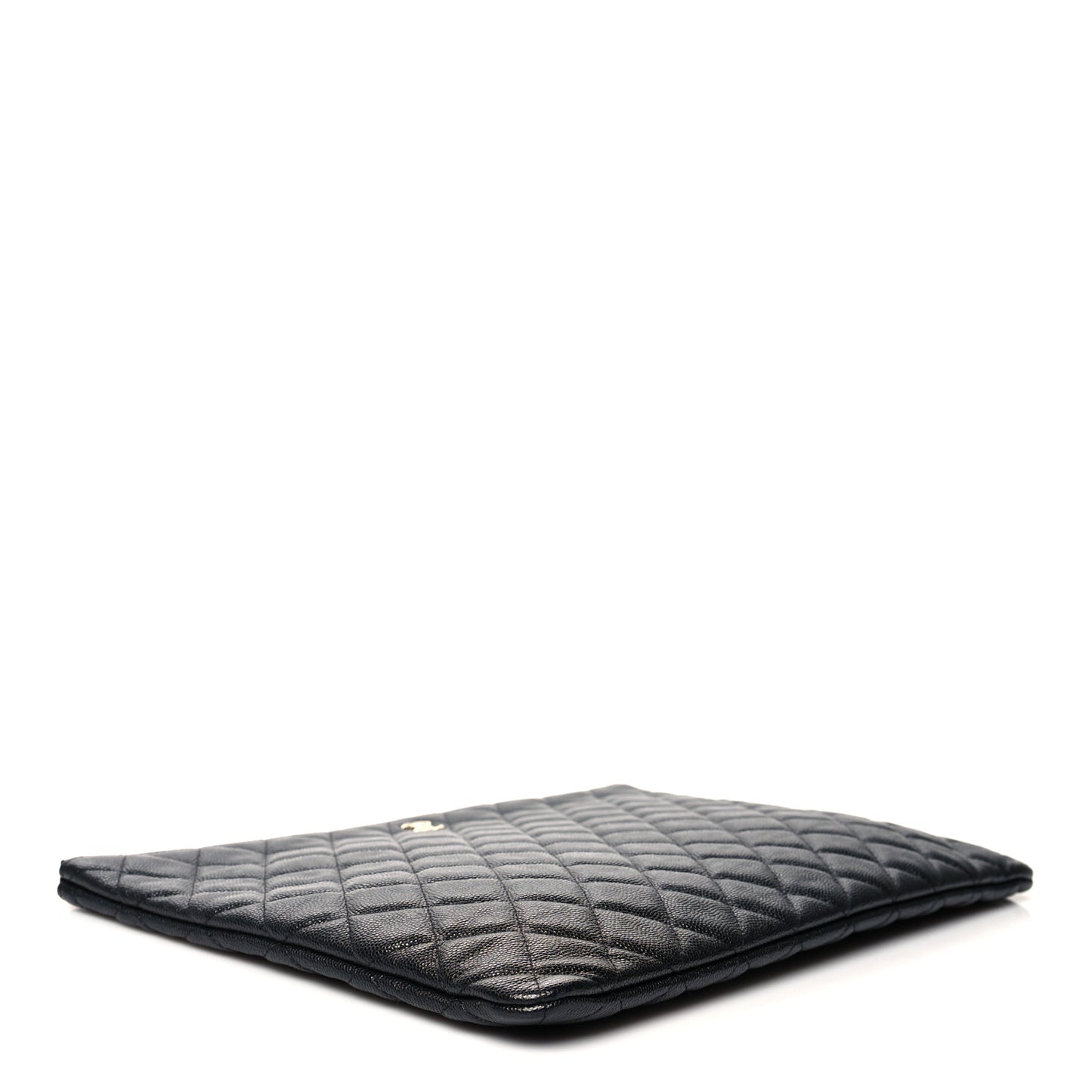 Iridescent Caviar Quilted Large Cosmetic Case Black