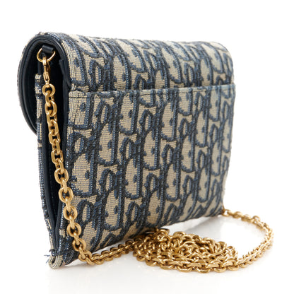 Christian Dior Oblique Saddle Chain Long Wallet Blue 4 of 13