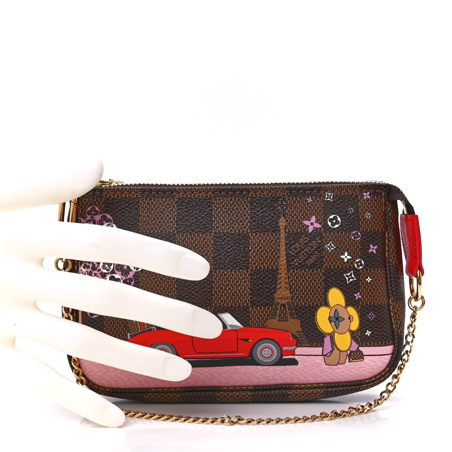 Louis Vuitton Damier Ebene 2019 Christmas Animation Mini Pochette Accessories Red 2 of 13