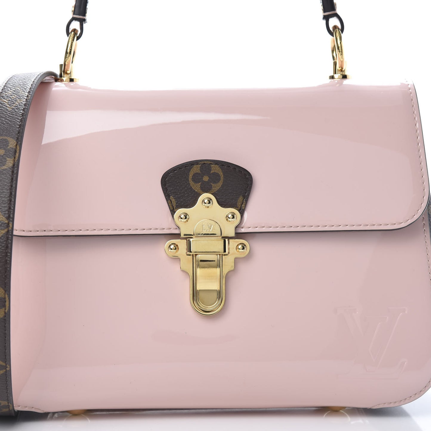 Patent Calfskin Monogram Cherrywood PM Rose Ballerine