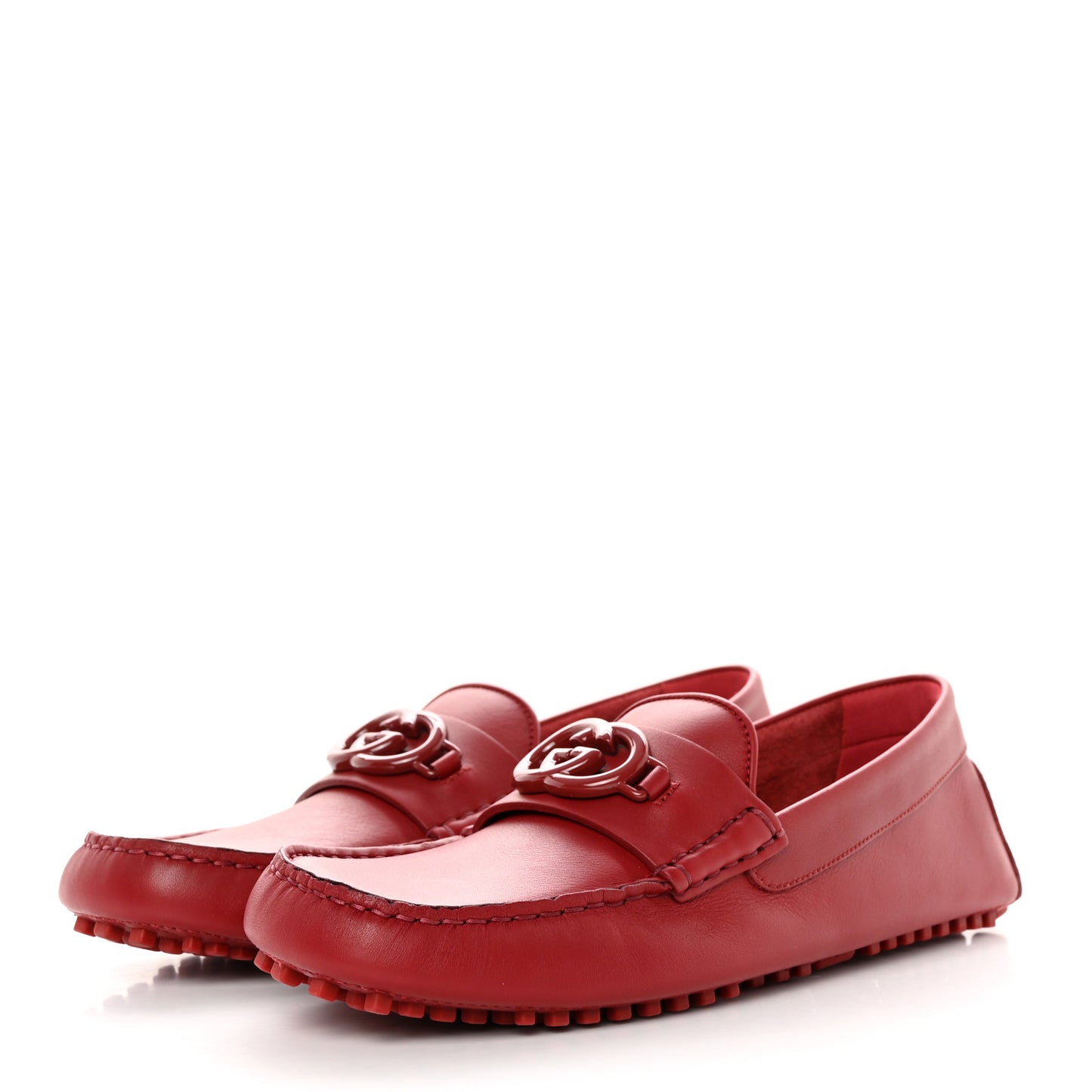 Soft Clove Calfskin Monochrome Mens Interlocking G Driver Loafers 8 Red