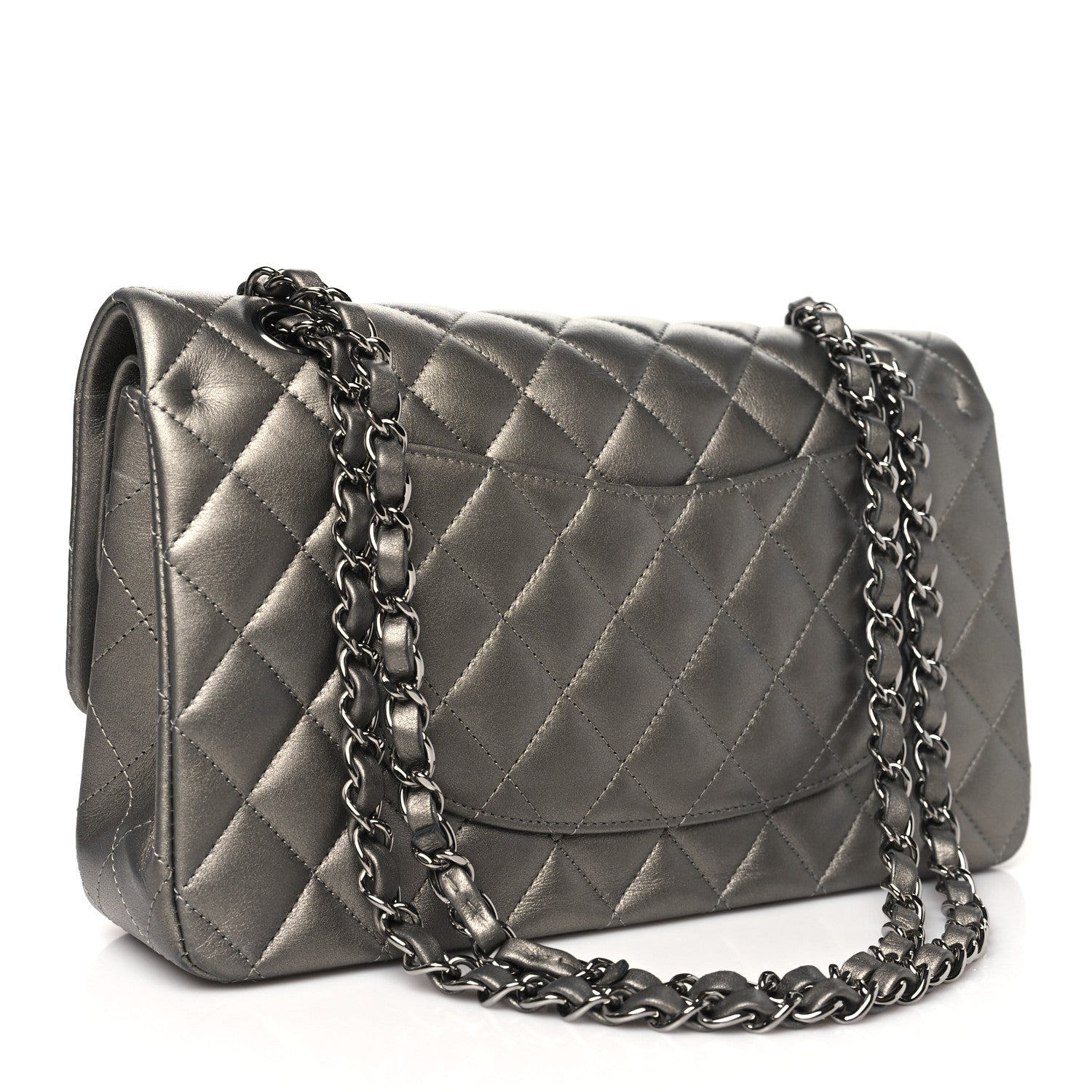 Chanel Metallic Calfskin Quilted Medium Double Flap Ruthenium Ruthenium 3 of 11