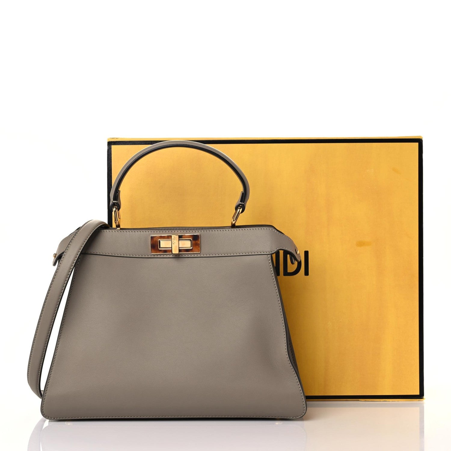 Fendi Vitello Seta Shiny Nappa Plexiglass Medium Peekaboo I SEE U Satchel Tortora 16 of 16