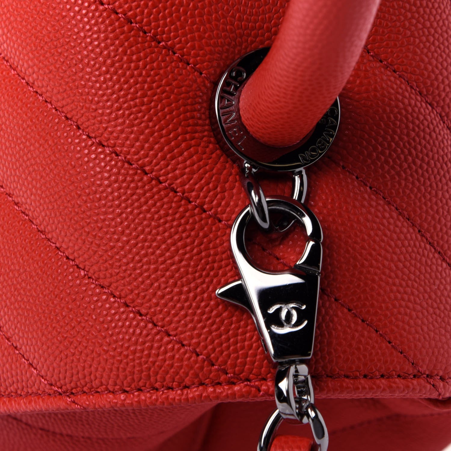 Chanel Caviar Chevron Quilted Small Coco Handle Flap Red 4 of 4