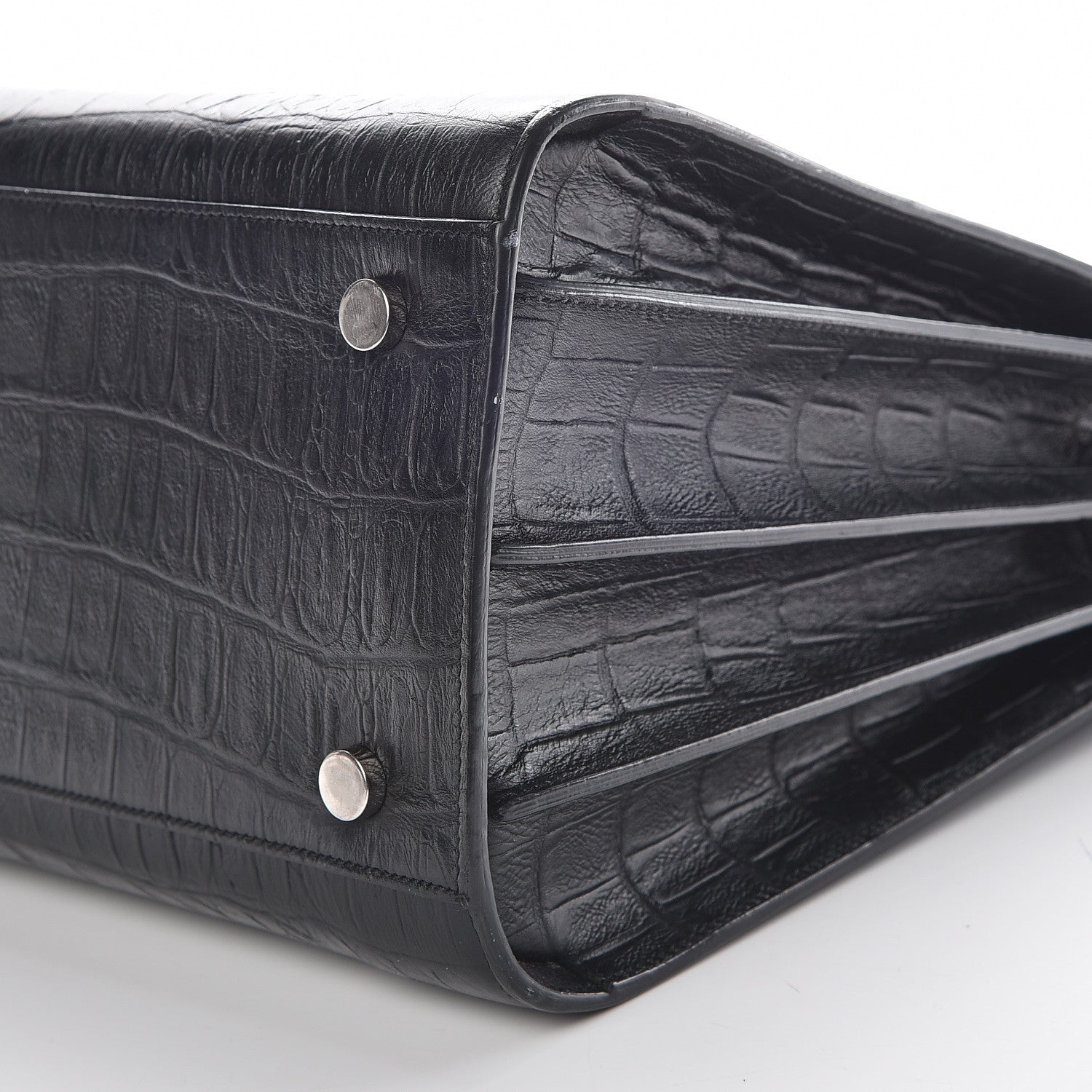 Saint Laurent Calfskin Crocodile Embossed Small Sac de Jour Black 10 of 12