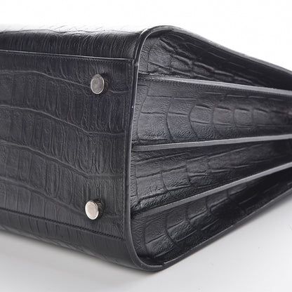 Saint Laurent Calfskin Crocodile Embossed Small Sac de Jour Black 10 of 12