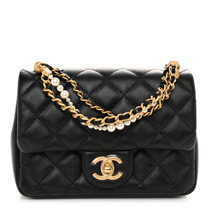 Chanel Shiny Lambskin Quilted Pearl Twist Mini Square Flap Black 1 of 11