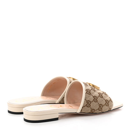 Gucci Monogram Matelasse Diagonal GG Marmont Flat Slide Sandals 39 Beige Ebony Mystic White 4 of 8