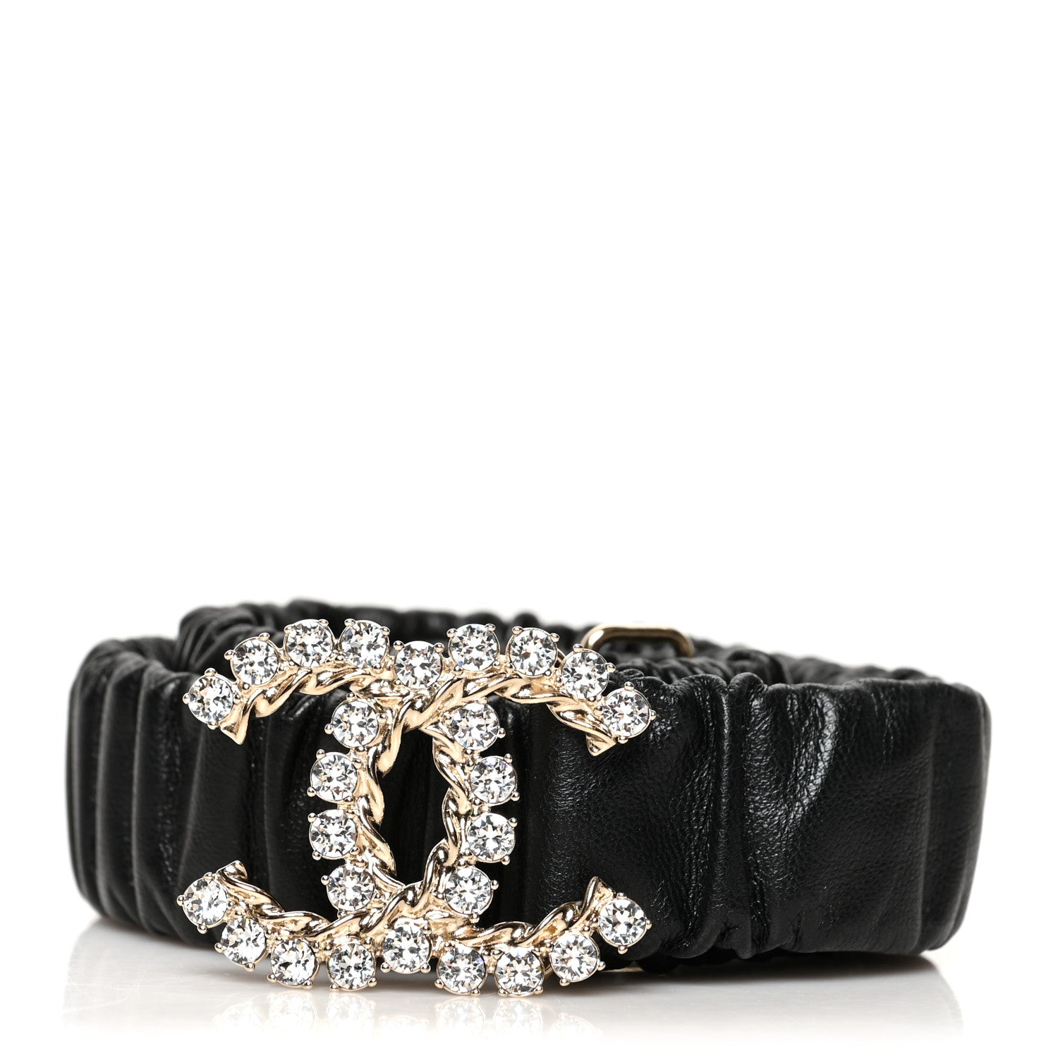 Chanel Calfskin Strass Ruched Rope CC Belt 75 30 Black 1 of 3