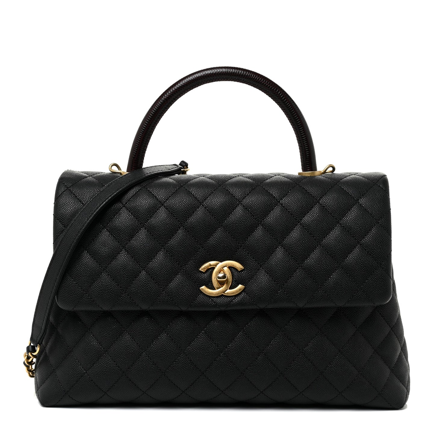 Caviar Lizard Quilted Medium Coco Handle Flap Black