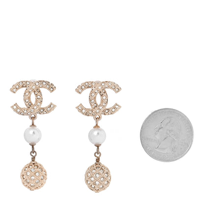 Chanel Pearl Crystal CC Drop Earrings Gold 2 of 5
