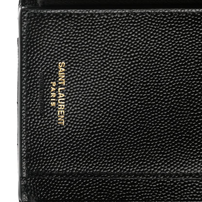 Saint Laurent Grain De Poudre Matelasse Chevron Monogram Compact Tri Fold Wallet Black 6 of 7