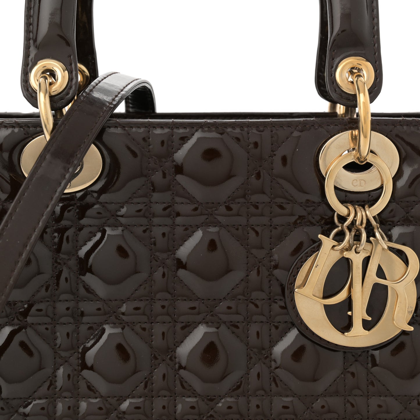 Patent Cannage Medium Lady Dior Dark Brown