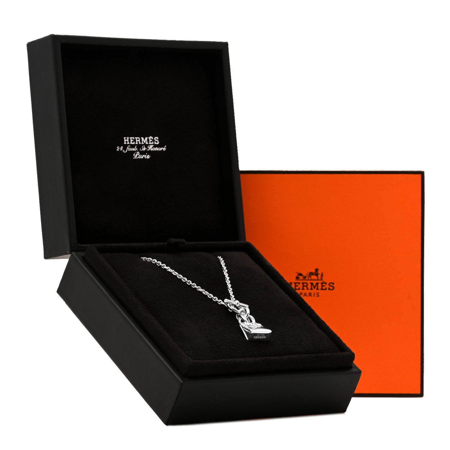 Hermes Sterling Silver Birkin Amulette Pendant Necklace 6 of 6