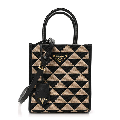 Prada Jacquard Saffiano Triangolo Symbole Embroidered Mini Tote Black Corda 1 of 9