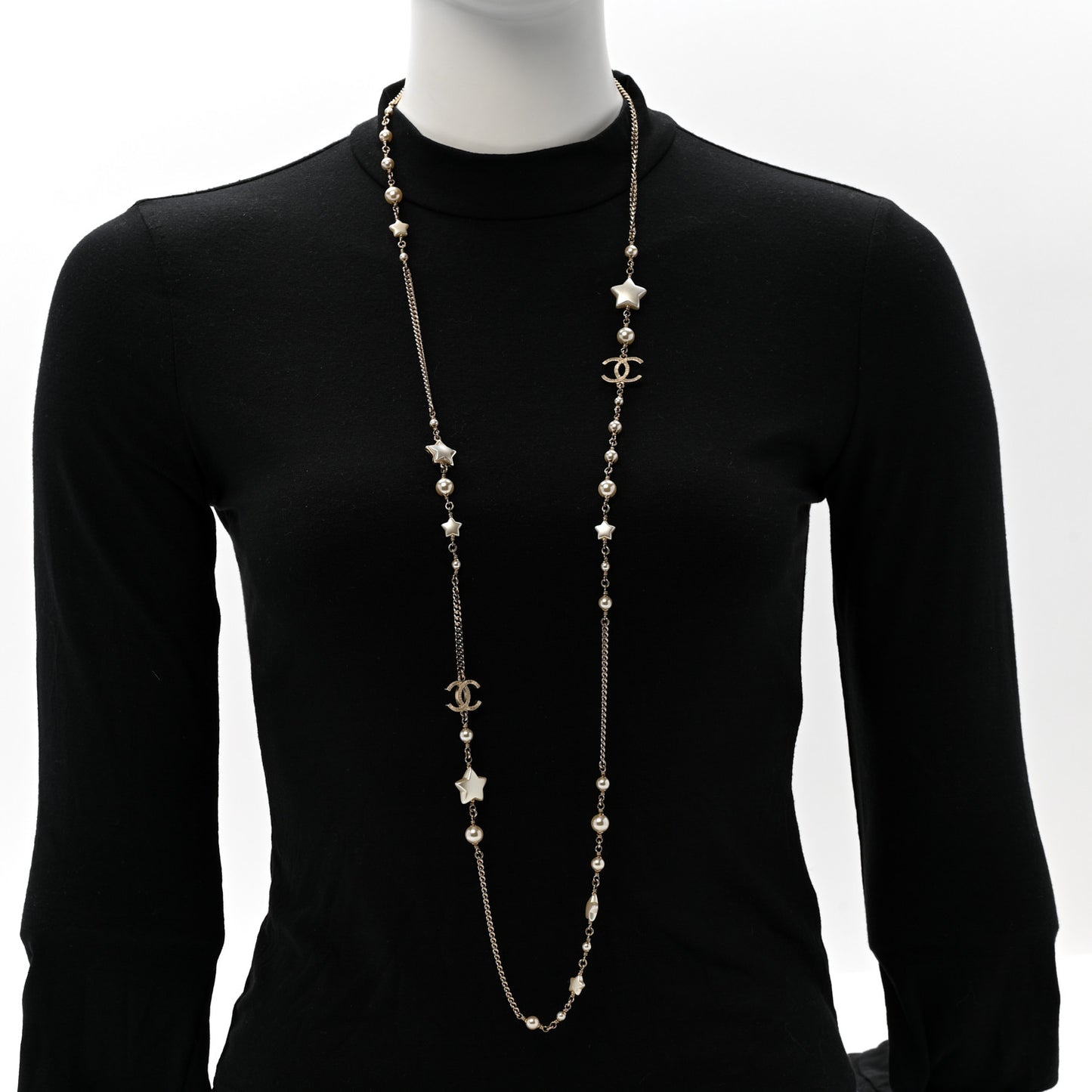Pearl CC Star Long Necklace Gold