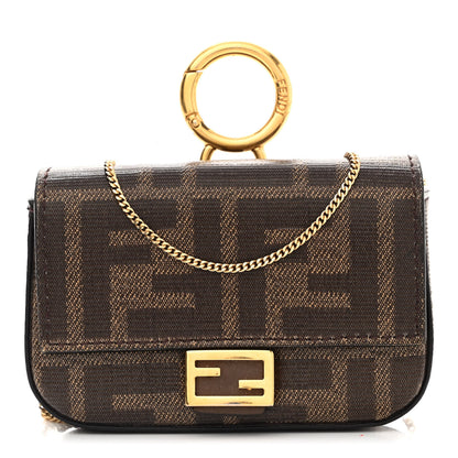Fendi Glazed Fabric FF 1974 Nano Baguette Charm Mogano Panna 1 of 10