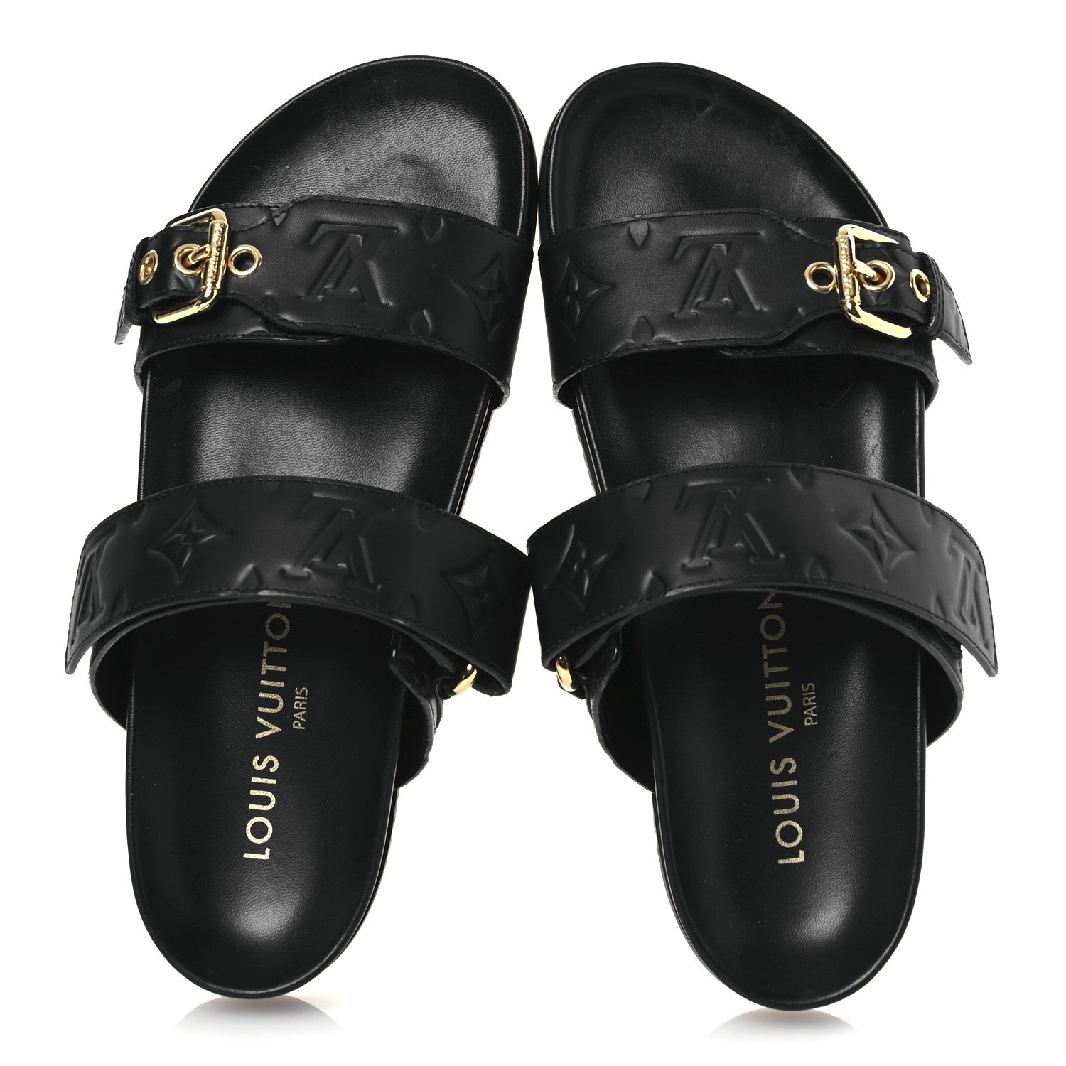 Louis Vuitton Lambskin Embossed Monogram Bom Dia Flat Mule Sandals 38 Black 2 of 13