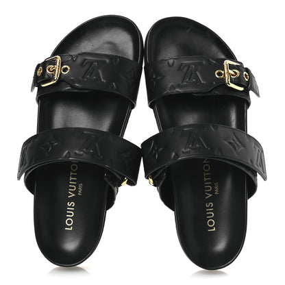 Louis Vuitton Lambskin Embossed Monogram Bom Dia Flat Mule Sandals 38 Black 2 of 13