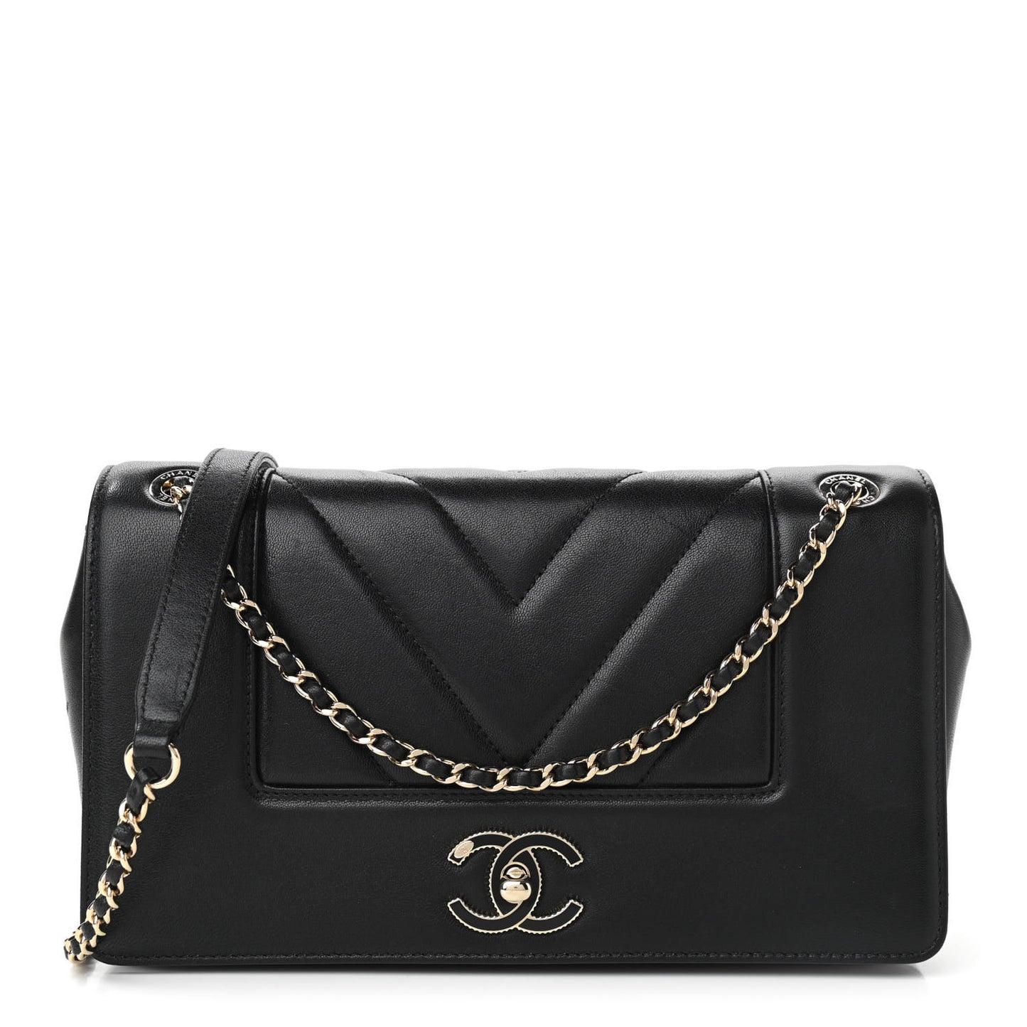 Sheepskin Chevron Quilted Medium Vintage Mademoiselle Flap Black
