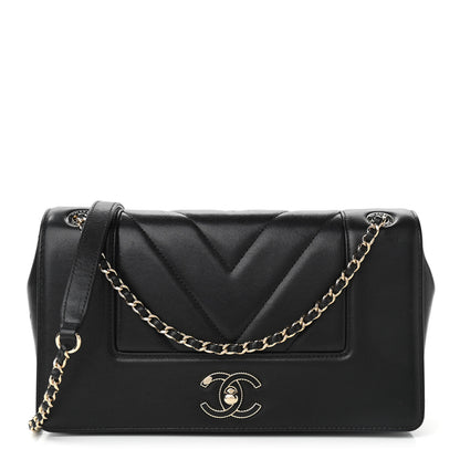 Chanel Sheepskin Chevron Quilted Medium Vintage Mademoiselle Flap Black 1 of 13