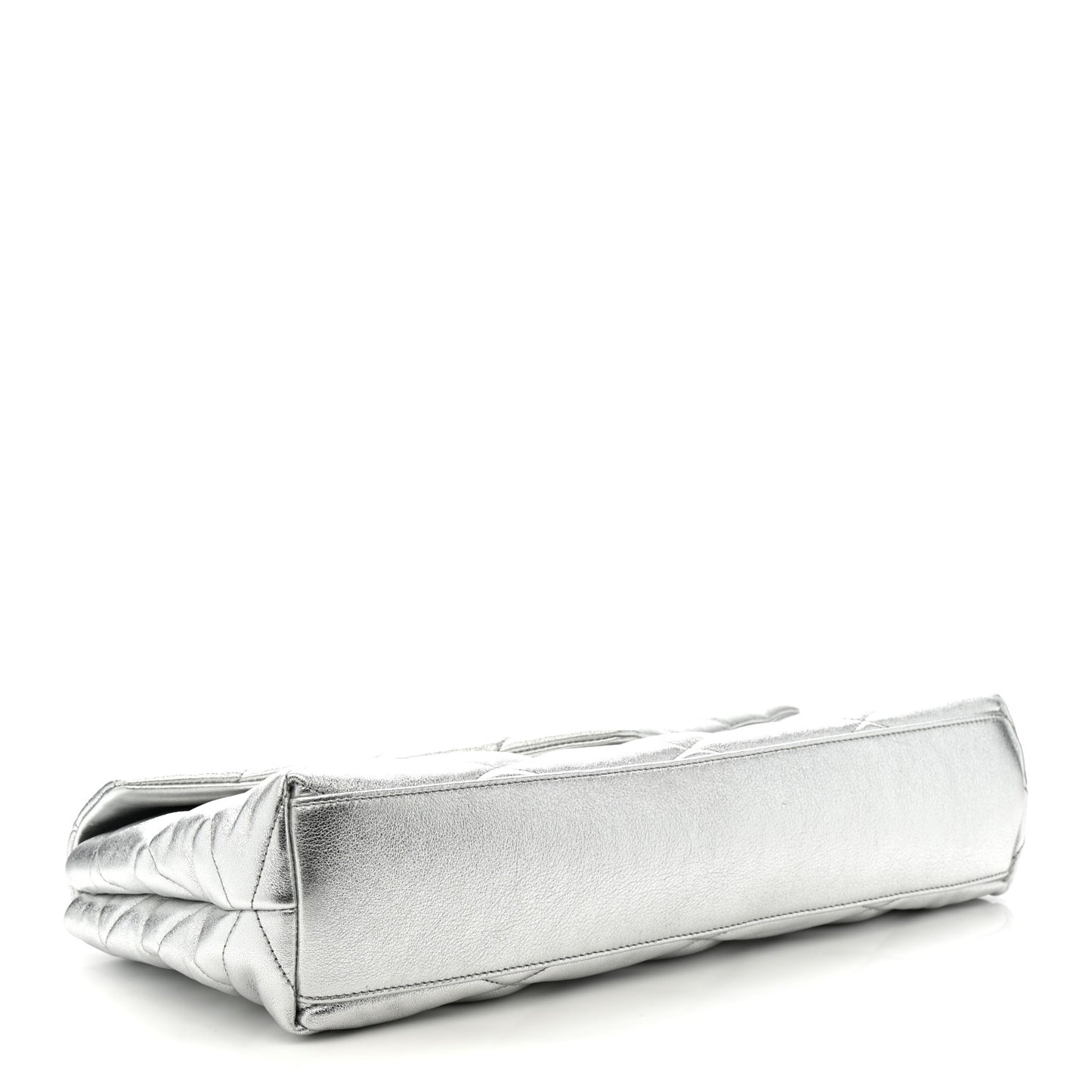 Metallic Lambskin Quilted Sade Puffer Envelope Clutch Argento