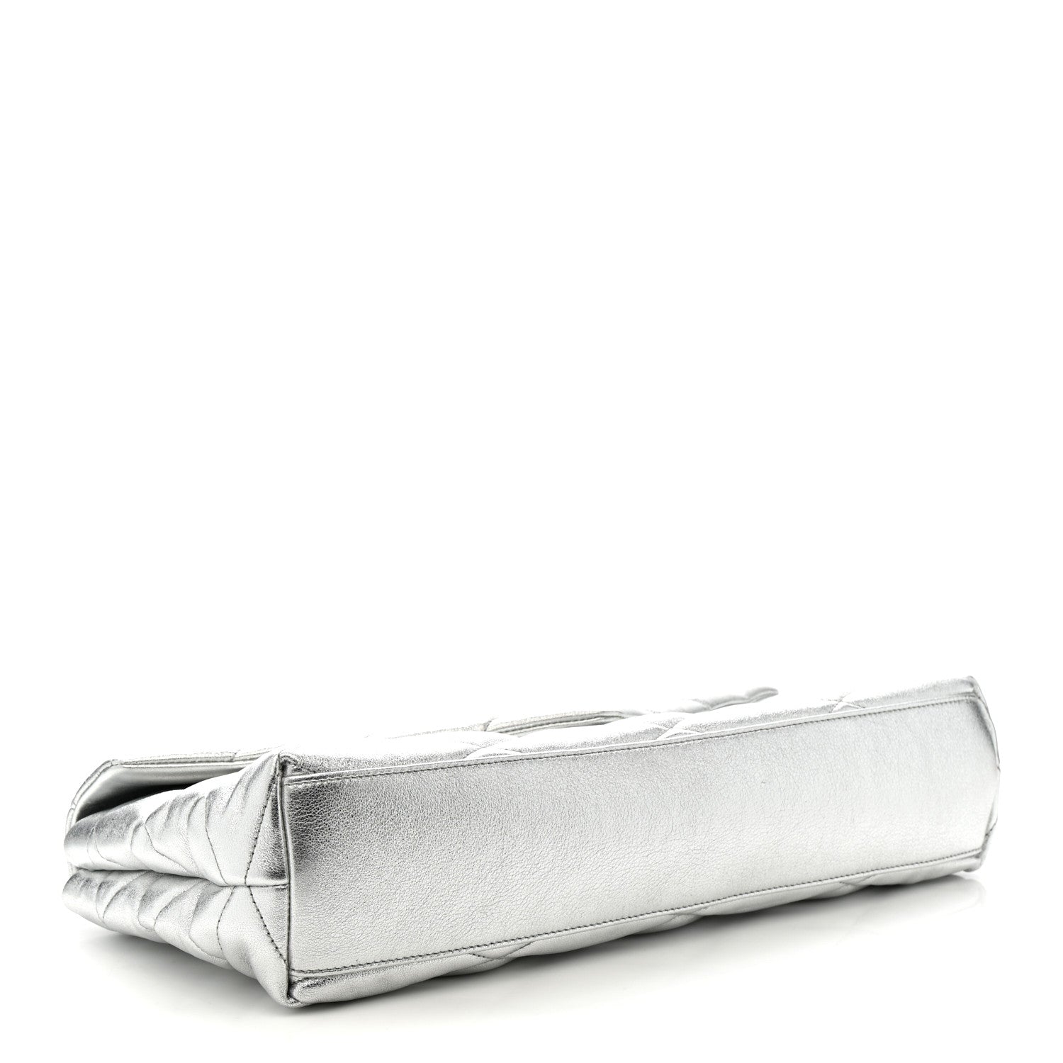 Saint Laurent Metallic Lambskin Quilted Sade Puffer Envelope Clutch Argento 4 of 7