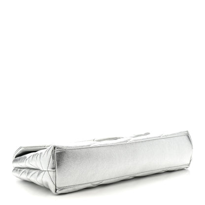Saint Laurent Metallic Lambskin Quilted Sade Puffer Envelope Clutch Argento 4 of 7