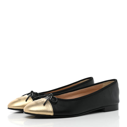 Chanel Lambskin Cap Toe Ballerina Flats 39.5 Black Gold 3 of 9
