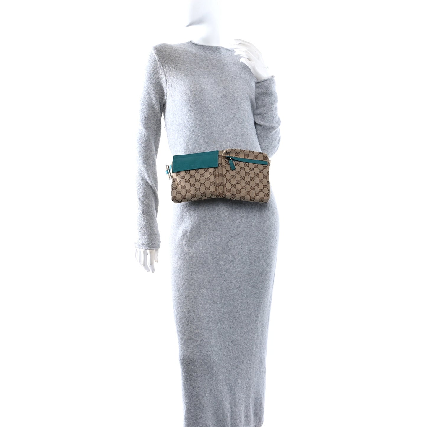 GG Monogram Web Double Pocket Belt Bag Turquoise