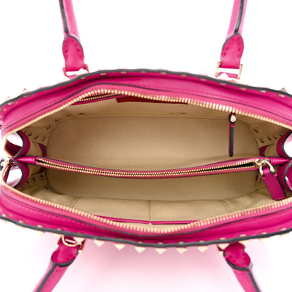 Valentino Garavani Vitello Rockstud Double Top Handle Satchel Fuxia 5 of 11